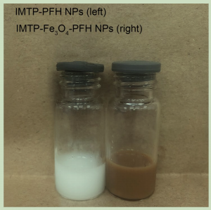 IMTP-PFH NPs和IMTP-Fe3O4-PFH NPs的照片