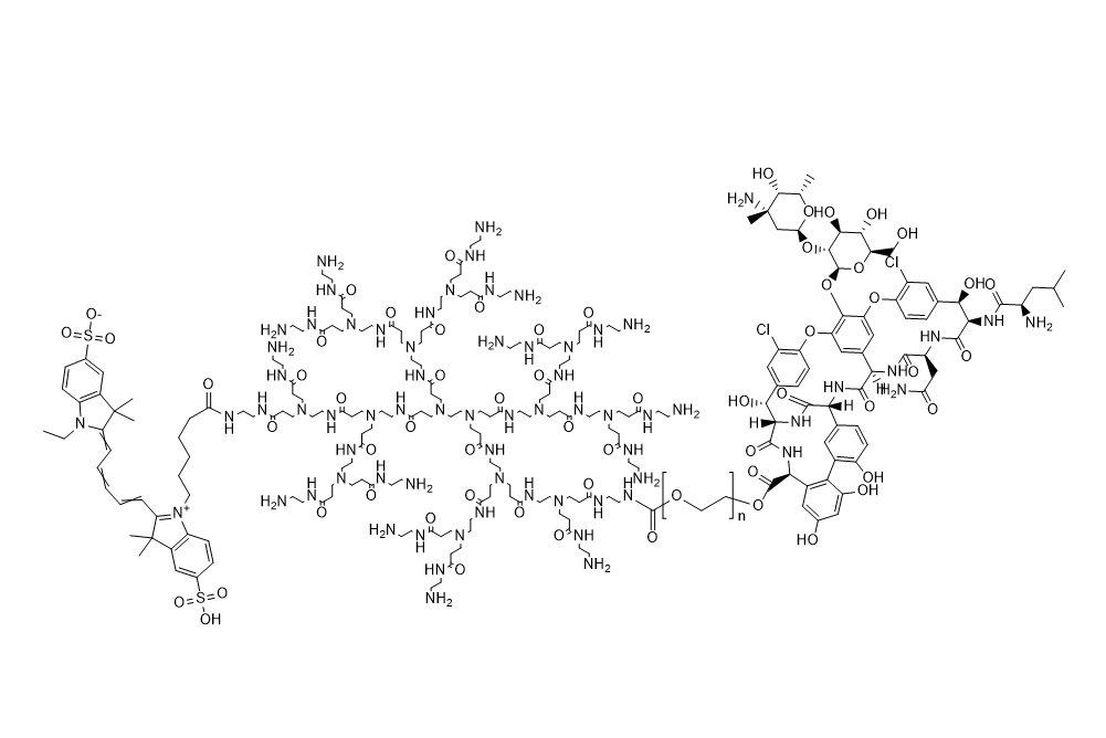 CY5-PAMAM-PEG-vancomycin,菁染料CY5标记聚酰胺-胺树状大分子-聚乙二醇-万古霉素复合物