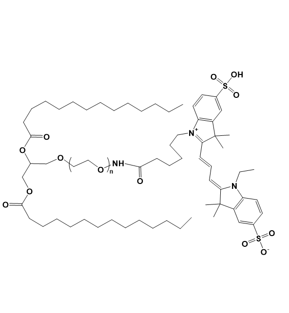 DMG-PEG-cy3,1,2-二肉豆蔻酰-sn-甘油-3-聚乙二醇-三甲川花菁染料