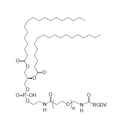 DSPE-PEG-RGDV,二硬脂酰基磷脂酰乙醇胺-聚乙二醇-Arg-Gly-Asp-Val肽