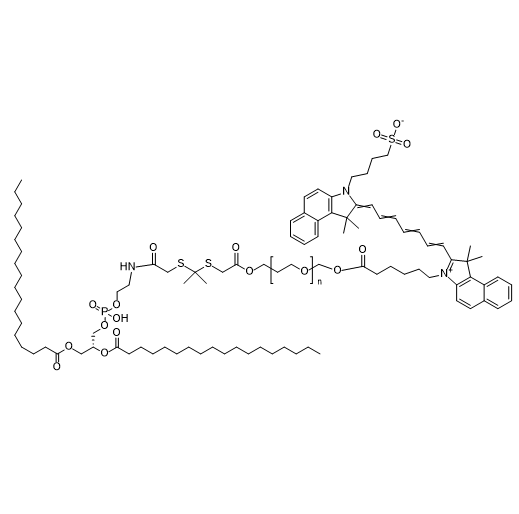 DSPE-TK-PEG-ICG,1,2-二硬脂酰-sn-甘油-3-磷酸乙醇胺-酮缩硫醇-聚乙二醇-吲哚菁绿