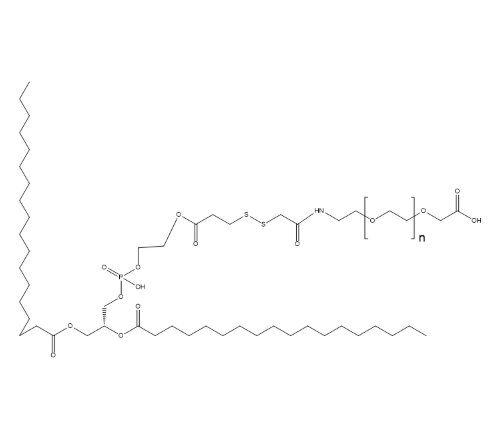 二硫键桥连的磷脂-PEG-羧基杂化分子的物理性质和应用