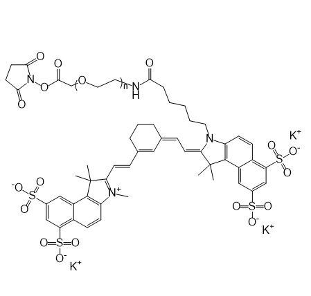 Sulfo Cy7-PEG-NHS,磺化菁染料Cy7-聚乙二醇-N-羟基琥珀酰亚胺酯​
